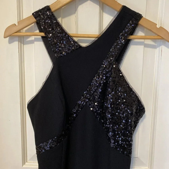 Aidan Mattox Black Maxi Dress Long Halter Sequins Side Slit Elegant Y2K Formal - Picture 5 of 16